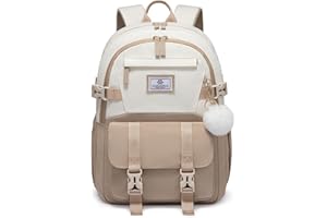 LOVEVOOK Schulrucksack Teenager Mädchen 10-18 Jahre, Rucksack Damen mit Großem Flaschenfach, Multi-Tasche Schulranzen Schultasche, Wasserdicht School Bag 15,6 Zoll Laptop für Schule Uni, Khaki Beige