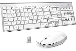 Wireless Keyboard and Mouse, GALENMORO QWERTY UK USB Ful-Size Stylish Slim Keyboard Silent Mouse Set for Windows PC/Laptop/Surface/Mac -White Silver