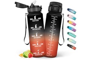 HoneyHolly Borraccia Palestra 1 Litro con Orari per Bere, Borraccia Motivazionale senza BPA, Borracce con Cannuccia, Bottiglia Acqua per Ufficio, Trekking