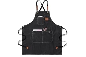 Gaf Nuncew Delantales de barbacoa para hombre, delantal de trabajo práctico, delantal de trabajo con bolsillos con tirantes ajustables para peluquero, cocina, jardinero, morado, L