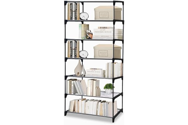 PHILOSHOP Modern 7 Tier Tall Narrow Metal Bookshelf for Home Floor Mount Steel Rack Shelf Book Organizer & Storage Rack Book Shelves Cabinet for Living Room, Study & Office