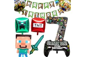 SOANWIND 5 Year Happy Birthday Balloon Banner Foil Balloons for Boy Cartoon Supplies Gaming Theme Party Supplies Decoration 5th Gaming Birthday Decorations (5th) (7th.)