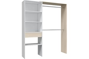 Mobelcenter - Armario Vestidor con Cajón - Armario Vestidor Reversible con 2 Barras, 4 Estantes y 1 Cajón - Acabado Color Blanco y Roble - Ancho: 158 cm x Fondo: 40 cm x Alto: 187 cm - (1228)