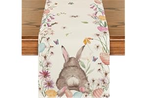 Artoid Mode Fleurs Lapin Œufs Chemin de Table, Lavable Saisonnier Cuisine Table Décoration Intérieur Extérieur Vacances Fête Décor 40x180 cm