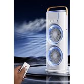 Masa&uuml;st&uuml; &Ccedil;ift Fanlı Buzlu Vantilat&ouml;r Kumandalı Soğuk &Uuml;fleme 1800mAh Şarjlı Led Buzlu Fan