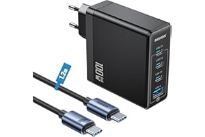 NOHON Caricatore USB C Rapido Caricabatterie: 100W PD 3.0 GaN Alimentatore con Cavo Tipo C Ricarica Rapido 140W 1.2M | PPS 4-Porte Compatibile con iPhone 12 13 14 15 MacBook iPad Laptop Galaxy S23