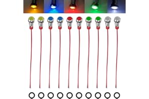 ZESCYHA 10 Piezas LED indicador 6mm 12-24V, 1/4" Indicador LED, Panel Metal Lámpara Piloto para Coche, Barco y Motocicleta, Resistente Golpes Corrosión, Instalación Fácil, Rojo, Amarillo, Azul, Verde, Blanco