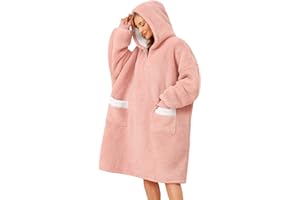 Xnova Duży koc z kapturem, miękki, ciepły, pluszowy, polarowy, dla kobiet, puszysty, bluza, do połowy, z zamkiem błyskawicznym, ogromny, z 2 dużymi kieszeniami, oversize’owy, dla mężczyzn, dorosłych