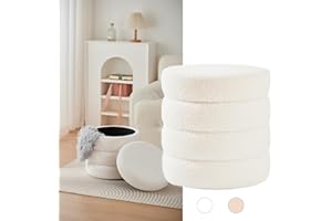 ‎ZEDELMAIER Zedelmaier Runder Teddy Hocker mit Stauraum - Sitzhocker, Schminktisch & Aufbewahrungshocker für Wohnzimmer, Schlafzimmer & Kinderzimmer (Weiß)