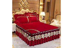 JTBDWOSK Samt Tagesdecke Ruffle Bett Rock Leintuch Bettrock Spannleintuch Bettvolant Bettwäsche Set 3tlg Bettüberwurf Kissenbezüge Bed Elegant Comfort Anti-Falten,J,150x200cm