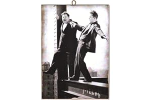 KUSTOM ART CUCUBA Quadro Quadretto Stile Vintage Stanlio e Ollio (Stan Lauren & Oliver Hardy) Stampa su Legno. Per Arredamento Casa, Ristorante, Pizzeria, Bar, Hotel 18x25 cm.