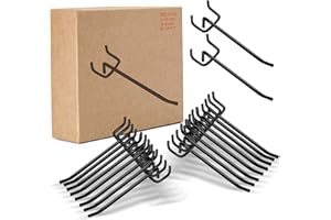 KAGUOl 20 Pcs Crochet Panneau Perforé, Crochets pour Panneau Perforé Porte Panneau Mural Crochets Muraux pour l'Affichage Au Détail, Ø 4mm, B 25mm, L 10cm, Laque Noire, Acier au Carbone