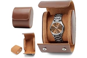 KoGiio Boîte à Montres à 1 Emplacements, Coffret à Montres en Cuir PU, Écrin, Étui à Montre Voyage Oîte de Montres de Voyage Pour Boîte de Rangement,Coussinets Amovibles - Brun