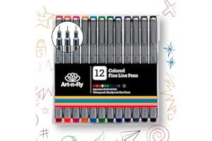 Art-n-Fly Coloured Fine Point Pens Set of 12 - Drawing Fineliner with Japanese Archival Ink 0.3mm - No Bleed Multi Colour Marker Fine Tip Pens for Bullet Journaling, Colouring, Drawing & Detailing