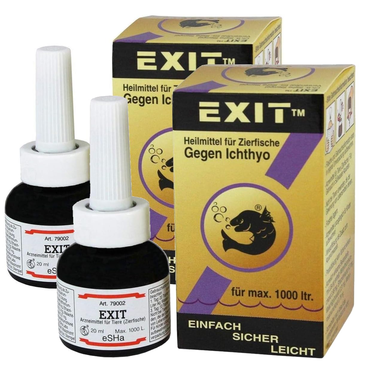 Esha EshaExit® 2 x 20 ml for 2000 litres (broad-spectrum effect against all polka dot diseases, such as ichthyo or the velvet disease Oodinium) - 1