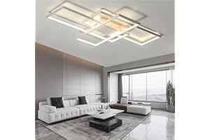 ‎ASJK ASJK Lampa sufitowa LED Czarna 82W Nowoczesna lampa sufitowa do salonu z pilotem, geometryczne wielofunkcyjne oświetlenie sufitowe 3000k-6000k do salonu (105cm, biała)