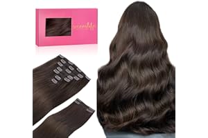 WENNALIFE Extension Capelli Veri Clip, 150g 9Pezzi 45cm Marrone Chiaro e Scuro Extension Capelli Clip Extension Clip Extension Capelli Veri Clip Remy Extension Clip Capelli Veri Extension con Clip