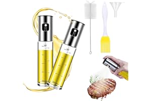 Wangzhenxi 2 pulverizadores de aceite de 100 ml de grado alimenticio con escala y embudo, spray de aceite profesional para freidora de aire caliente, barbacoa y horneado, botella de spray para aceite