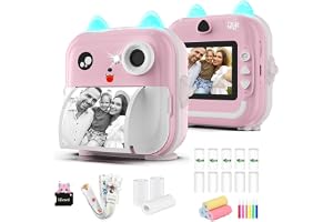 CADDLE & TOES Instant Print Camera for Kids - 1080P HD, 48MP, SD Card, Bluetooth, 3 Rolls Print Paper, Stickers, Fun Filters, Gift for Kids (Pink with Printer ROLL Set)