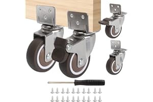 CHARSHIU 4 Pcs Transportrollen，Schwerlastrollen 360 Grad Möbelrollen 50mm，Schwenkrollen mit Bremse，Leise Transportrollen mit Schrauben Schraubendreher für Palettenmöbel Krippen Blumenständer(je 2)