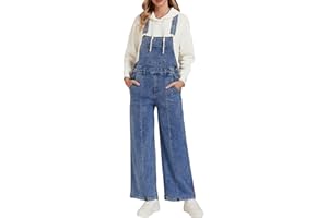 Vetinee Women's Dungarees Loose Casual Wide Leg Baggy Denim Overalls Jumpsuits with Pockets