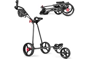 SPOTRAVEL 3 Wheel Golf Push Cart, Quick Folding Golf Bag Trolley with Scoreboard, Accessories Storage, Umbrella & Cup Holder, Lightweight Golf Pull Cart with Foot Brake