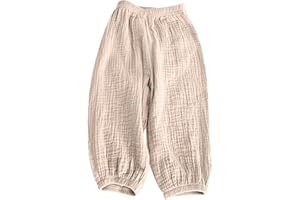 duxyoz Girls Cotton Linen Trousers Beach Pants Loungewear Summer Loose Baggy Trousers Solid Color Elastic Waist Lounge Pants Loose Fit Bottoms Lightweight Breathable Playwear Clothes 2-8 Years