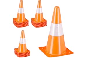 Relaxdays Pylonen 24er Set, Fußball, Hundetraining, Markierungskegel 31 cm, reflektierende Verkehrshütchen, orange