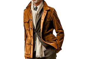 MANYMANY Giacca in Pelle Scamosciata Marrone da Uomo Giacche in Pelle Scamosciata Vintage Slim Fit con Tasche Multiple Cappotto in Pelle Scamosciata con Bottoni