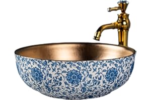 JDZJYBQX Lavabo de luxe, bleu et or couleur art céramique comptoir vasque pour salle de bain et ferme, vanité vasques diamètre: 41cm