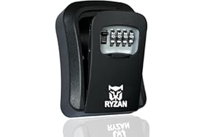 RYZAN Full Zinc Metal Key Safe Box Wall Mounted Outdoor Safe High Security Heavy-Duty 4-Digit Combination Lock Code To Store Keys, Credit Cards, Cash, Jewelry and Airbnb (Black)