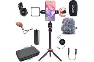 Movo iVlog1 iPhone Vlogging Kit - YouTube Starter Kit kompatibel mit Lightning - mit Jagdgewehrmikrofon, Mini-Stativ, LED-Licht, Weitwinkelobjektiv, Lightning Adapter -