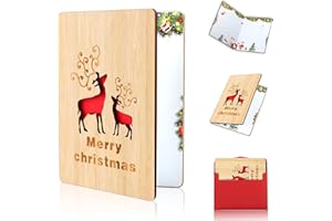 EKKONG Joyeux Noël Carte, Cartes de Noël en Bois, Cartes de Voeux de Noël en Bambou, Carte de Voeux en Bois avec Enveloppes, Design de Noël Coloré, Cadeaux de Noël pour Parents Et Amis, Noël Cartes de Voeux