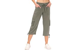 JINSHI Pantalons Femme Pantacourt Cargo d'été 3/4 Long Capri Pantalon avec Plusieurs Poches