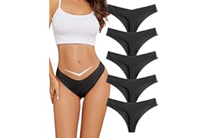 VOENXE Seamless Women Underwear Thongs,No Show Knickers for Ladies,V Waist Low Rise Pants,No VPL Comfortable Soft Panty,Multipack Invisible Sport Panties,Female T Back Gym Exercise Tanga Undies,5-Pack