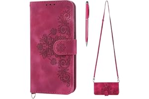 TOUCASA Funda con Cuerda para iPhone 13 Pro (6,1 Pulgadas), Piel Carcasa con Colgante Libro, Soporte Plegable Tapa Flip de PU Cuero Magnético con Colgante Correa de Cuello Cadena Cordón (Rojo)