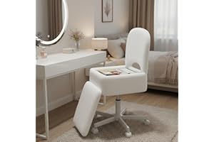 Rolanstar Velvet Vanity Chair with 13.5L Storage & Wheels, Comfy Office Chair with Adjustable Height, Swivel Dressing Table Stool for Home Office, Bedroom, Makeup Room (White, Large)