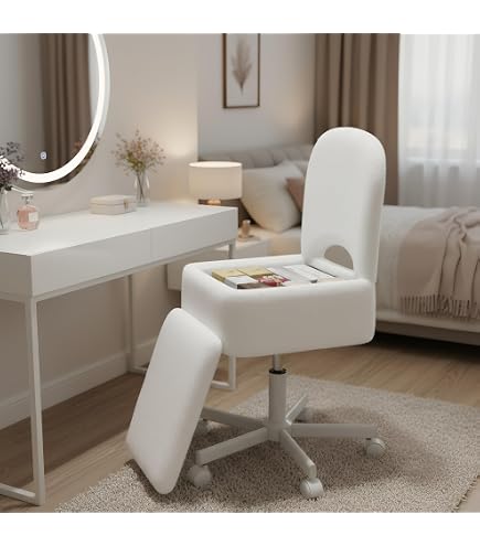 Tabouret Coiffeuse Design Coquillage Avec Pieds Dorés - Rembourré, Charge 150 Kg, Blanc, Pour Chambre