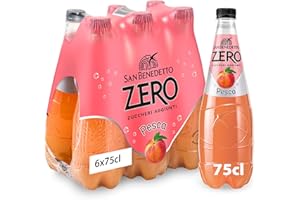 San Benedetto Pesca Zero, Bibita Analcolica Gassata, 6 x 750 ml, Zero Zuccheri Aggiunti e Pochissime Calorie, Rinfrescante e Leggera