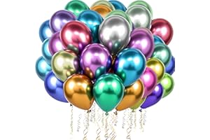 PuretéavHom 60 Pezzi Palloncini Palloncini Compleanno 12 Pollici Palloncini Colorati 3 Rotoli di Nastri Palloncini 100% Lattice Naturale per Decorazioni di Compleanno