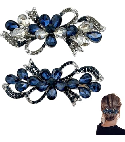 Crystal Double Butterfly Barrette Hair Clip Grip In Gunmetal  display picture 1