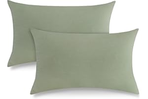 ATsense Podwójna poszewka na poduszkę muślinową, 40 x 80 cm, bawełna, płaski wygląd lnu, 2 poszewki na poduszki, Öko-Tex, szałwia zielona, z zamkiem błyskawicznym