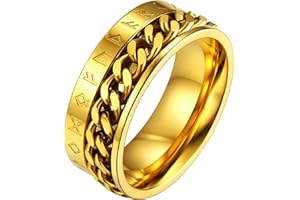 FaithHeart Spinning Viking Rings Personalised Norse Runes Fidget Ring for Anxiety Stainless Steel Nordic Rings for Men Women Size O to Z+3 with Gift Wrapped