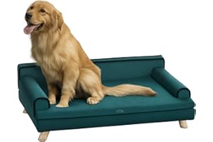 PawHut Canapé pour Chien Chat Design scandinave Coussin Moelleux Amovible Pieds Bois Massif 100 x 62 x 32 cm Bleu Canard