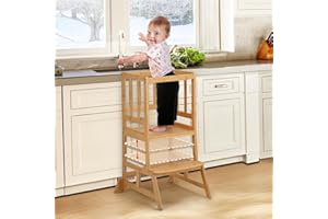 COSYLAND Height Adjustable Kids Kitchen Step Stool with Anti-tip Support Corners - Kids Standing Tower for Kitchen Counter, Bathroom, Nursery (Dark Yellow)