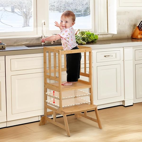 Tour D'Apprentissage Montessori En Bambou FSC - 88x54x43,5 Cm | Supporte 80 Kg - Naturel