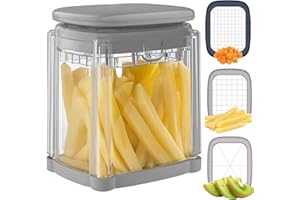 Vihoom Affetta Patate, Taglia Patate con 3 Lame in Acciaio Inox, Taglia Patate a Bastoncino, Affetta Verdure Multifunzioneper per Patatine Fritte, Cetrioli, Carote, Cipolle e Frutta