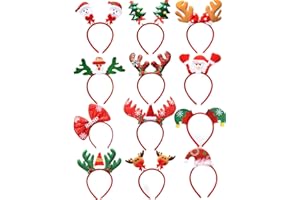 FSMILING 12 Pack Christmas Headbands Cute Holiday Headbands Reindeer Bow Xmas Headband for adults kids Christmas Party