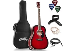 Ashthorpe Full-Size Dreadnought Acoustic-Electric Guitar Bundle - Premium Tonewoods - Red