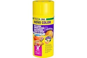 PRONOVO COLOR FLAKES, färgfoderflingor för alla akvariefiskar från 8–20 cm, fiskfoderflingor, storlek M, 250 ml